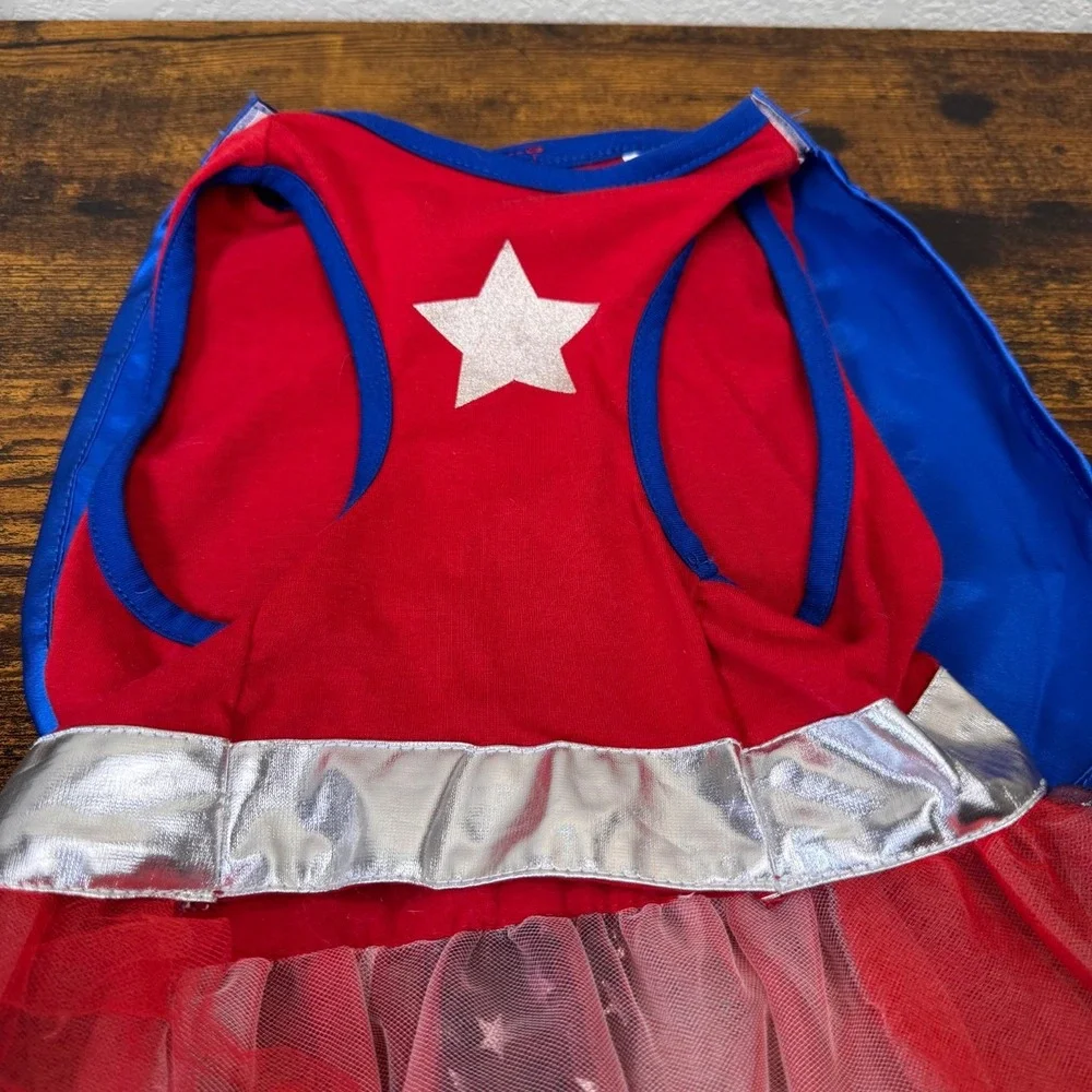 Bootique Superhero Girl Dog Costume Size Medium Tutu Cape Stars Halloween